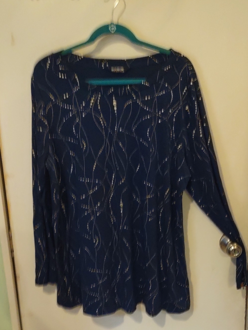 BloomChic Navy Blue Long Sleeve Printed Top
